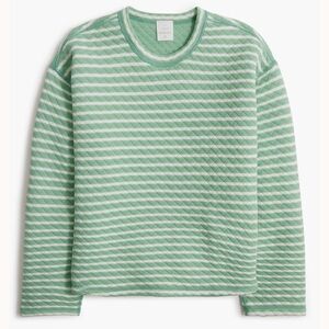 J. Crew Quilted Striped Reversible Sweatshirt in Sage Green & White NWT Sz L